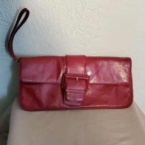 HOBO INTERNATIONAL BURGUNDY LEATHER CLUTCH